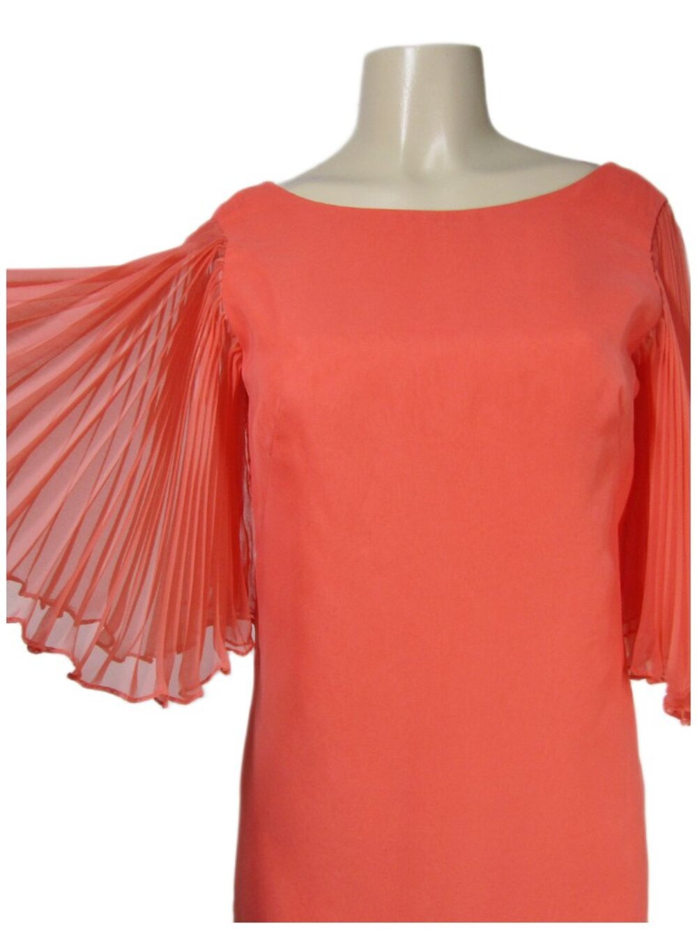 VTG Miss Elliette 60s Coral Mod MCM Shift Flutter Sleeve Cocktail Dress S M